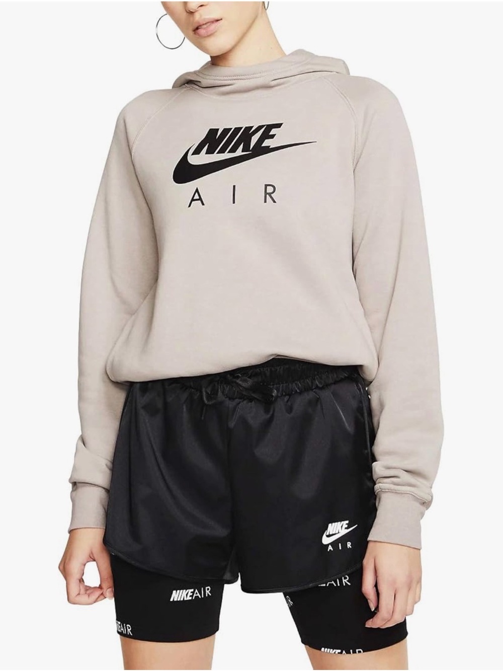 Nike Women's Hooded Sweatshirt in Taupe with Black Logo